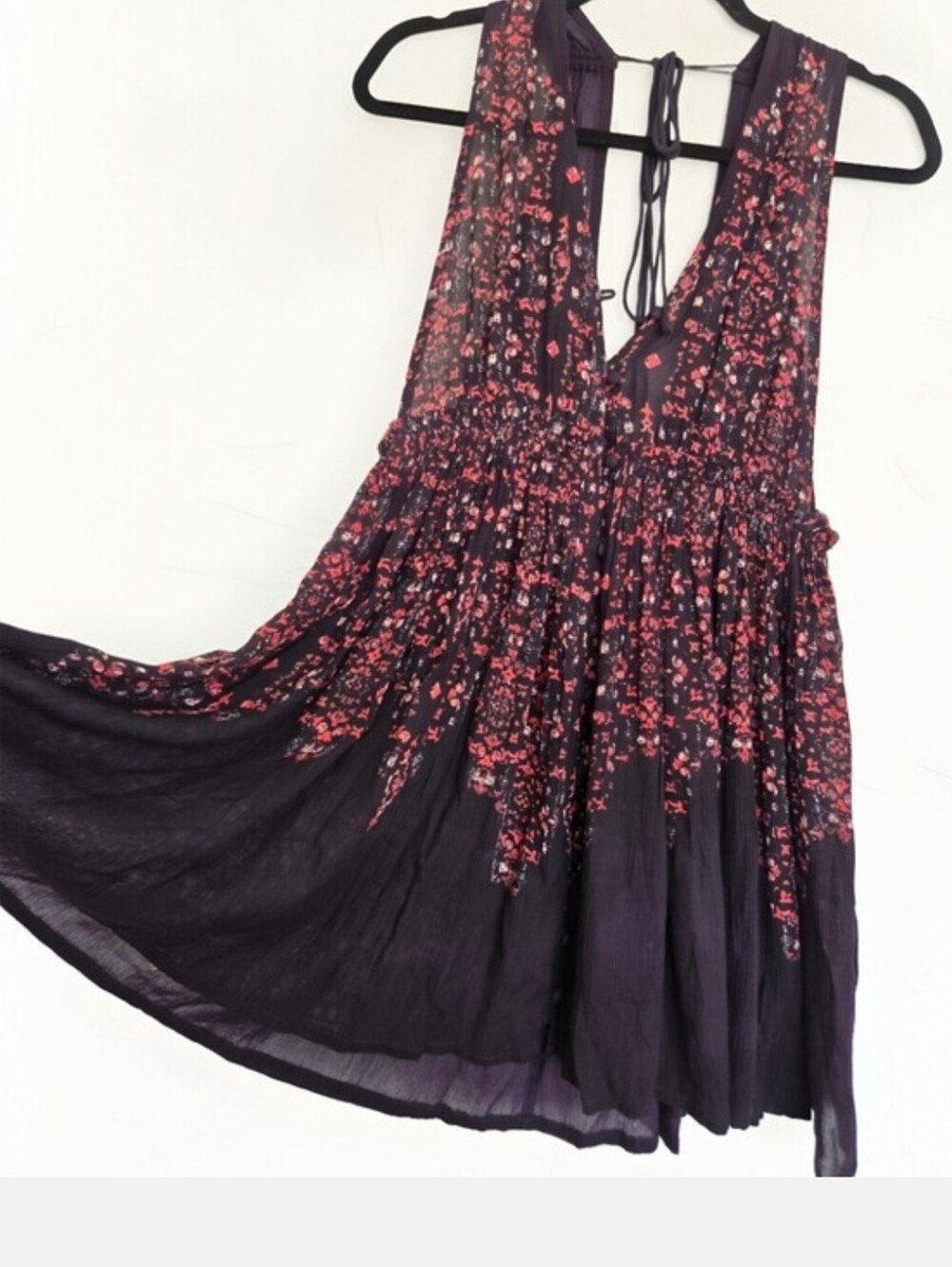 Open Sides Deep Double V-Free People Deep Blue/purple/Coral Floral Dress